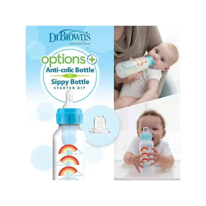 شيشه شير دو کاره طلقي 250 میل دكتر بروان طرح رنگین کمان