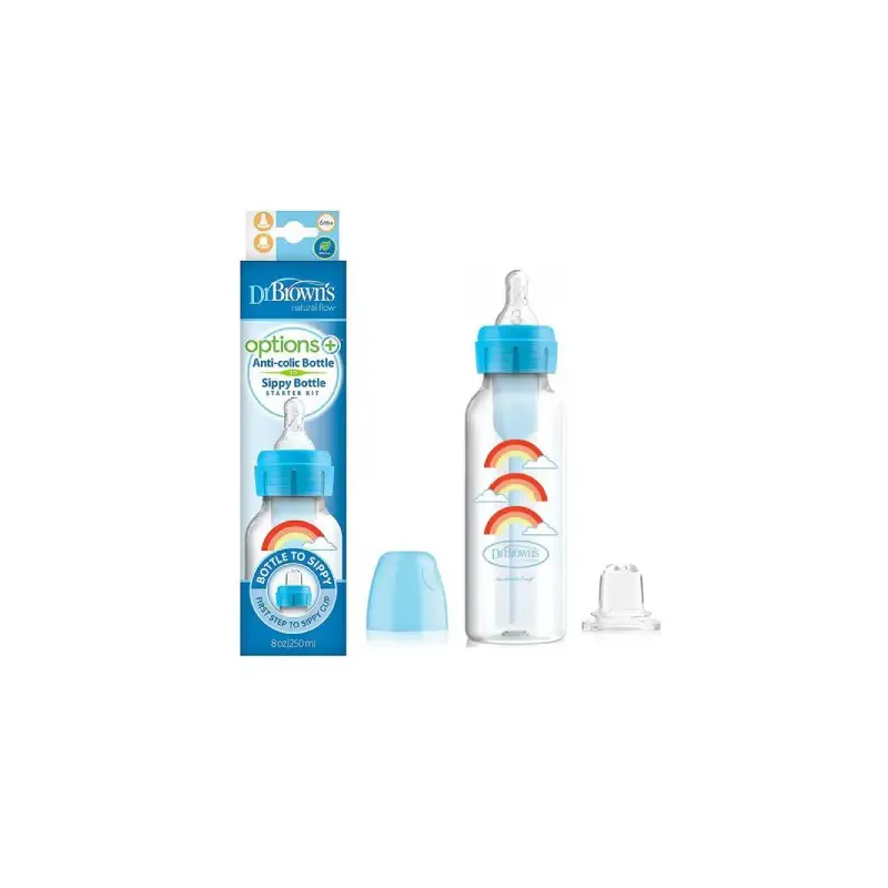 شيشه شير دو کاره طلقي 250 میل دكتر بروان طرح رنگین کمان